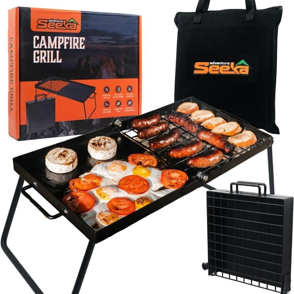 Heavy Duty Folding Campfire Grill  Portable, Food-Safe Coating & Compact